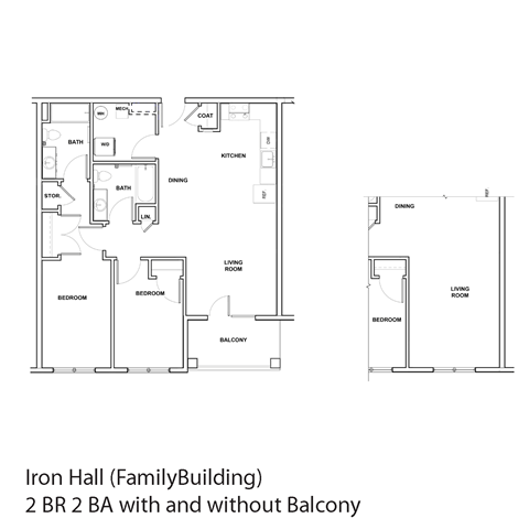 Floor plan for 2 beds, 2 baths, 930 sqft